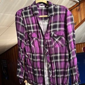 NY&CO Purple & Black Flannel/Button Down Shirt, Size L